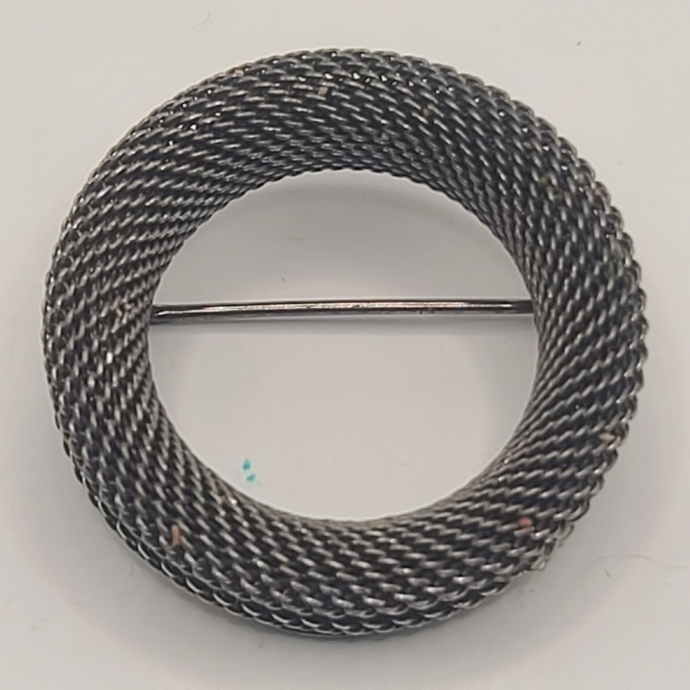Vintage Miriam Haskell Silver Tone Mesh Circular Brooch Pin Signed Elegant VGC